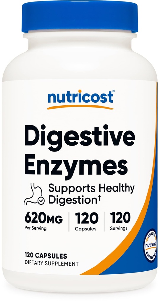 Nutricost Verdauungsenzyme 620mg, 120 Kapseln - Komplette Verdauungsenzymergänzung