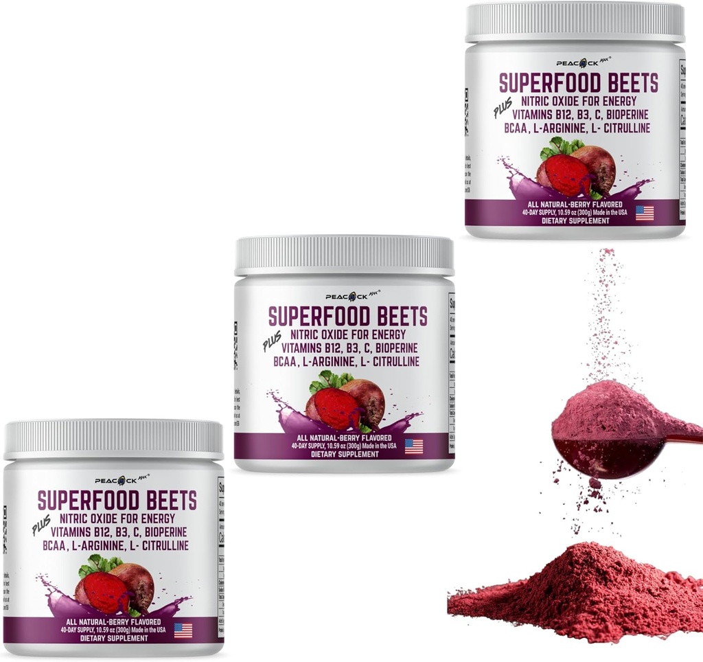Poudre de betteraves super-alimentaires, 10,59 oz (paquet de 12) - Mélange de racines de betteraves bio en poudre de betteraves avec thé vert et saveur de baies, mélange de boissons non-OGM à base de plantes