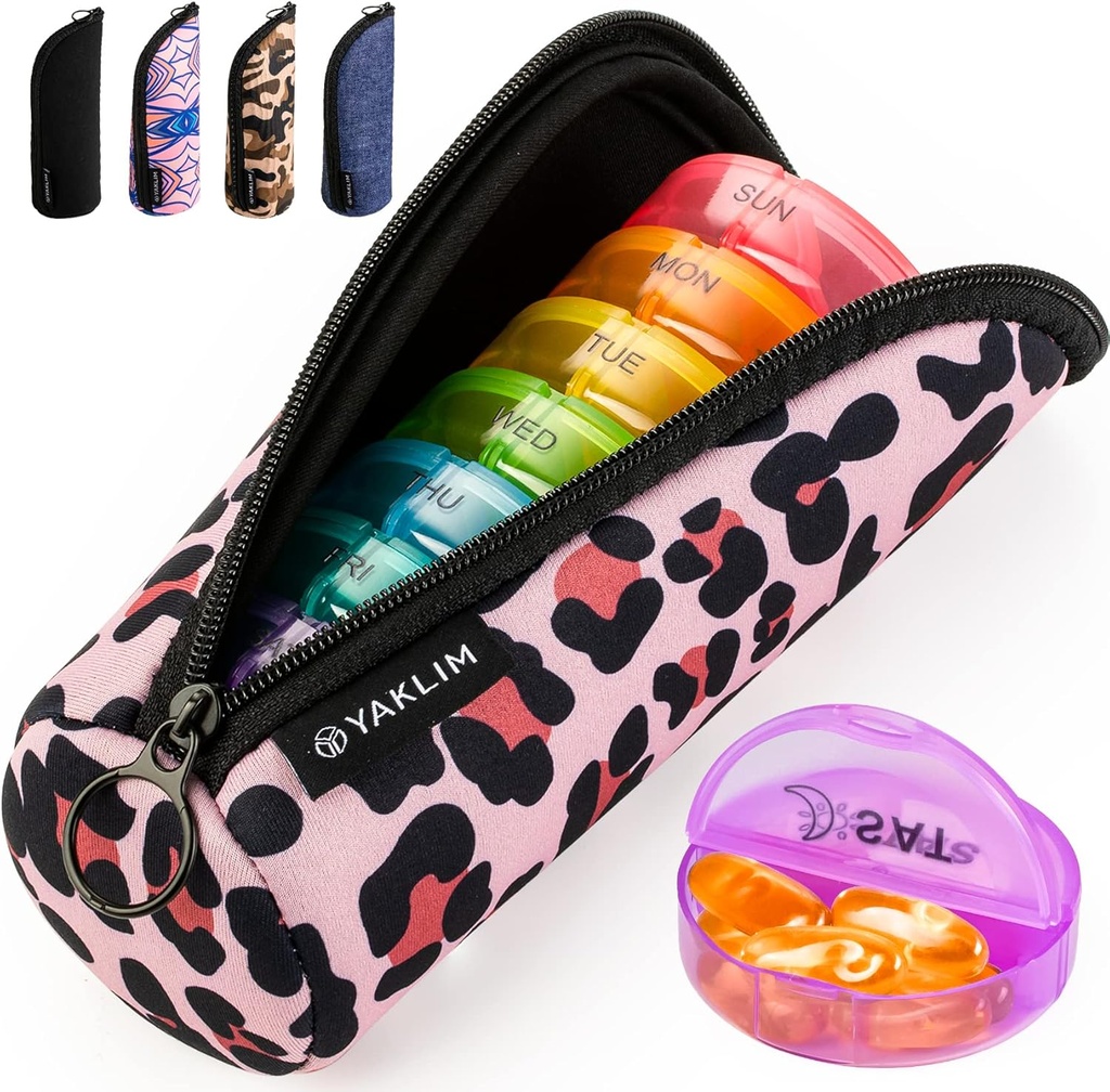 Yaklim Pill Organizer 1 volte al giorno, Ultralight Travel Pill Box, Weekly Pill Containers 7 giorni con supplemento di olio di pesce di vitamina portatile