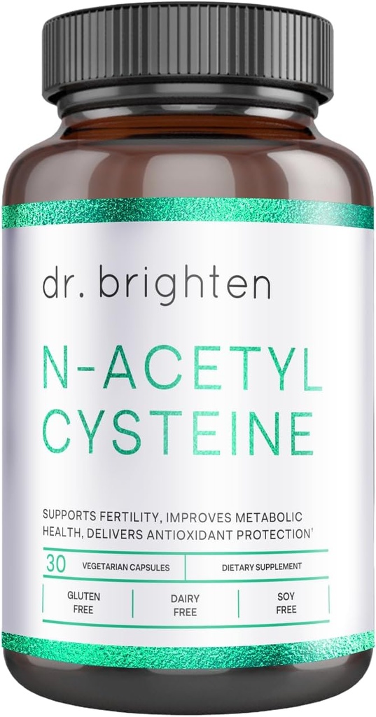 Dr. Brighten N-acétyl-Cysteine (NAC) — Supplément puissant à l'acide amino-acide glutathion pour la désintoxication optimale, la fonction immunitaire et le PCOS — 30 capsules