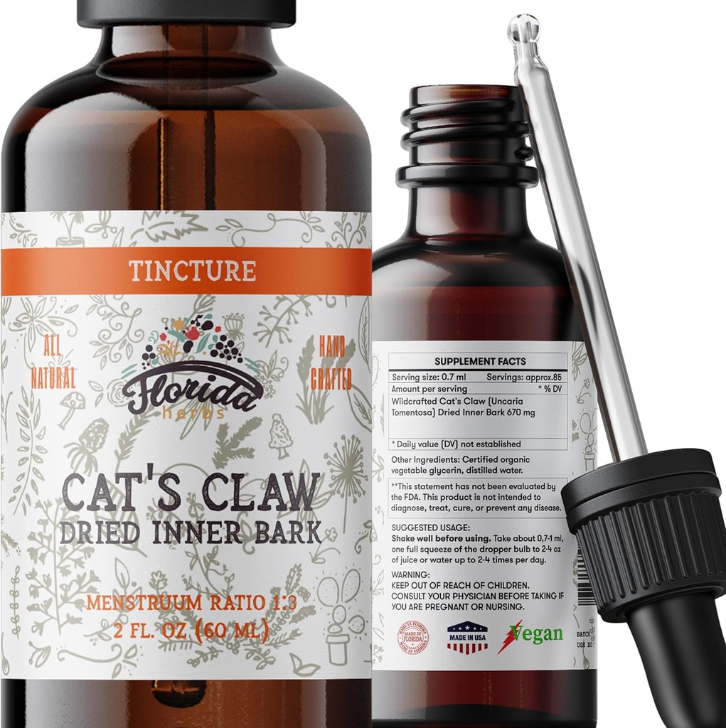 Cats Claw Tincture, Cat's Claw Extract Alcohol Free Herbal Supplement Drops, Liquid Natural Digestive Health, Joint Health, Vegan - Made in USA - 2 Fl Oz
