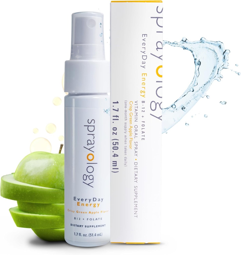 Sprayology EveryDay Energy | Vitamin B12 und Folate Supplement Spray | Vegan Oral Spray für Energie, Stoffwechsel und Gehirnunterstützung | All-Natural, Gluten-Free & Lactose-Free | 30 Day Supply (1.7 fl oz)