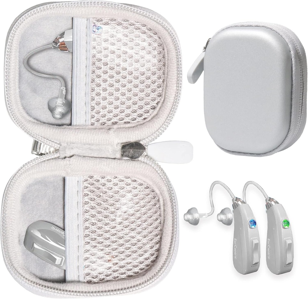 CaseSack Fall für Hörgeräte kompatibel mit EarCentic EasyCharge wiederaufladbare Hörgeräte auch für Otofonix Elite/Encore, Banglijian, Britzgo, My Tone, LIGINN, Blaids, Lexie, Tweak (Silver)