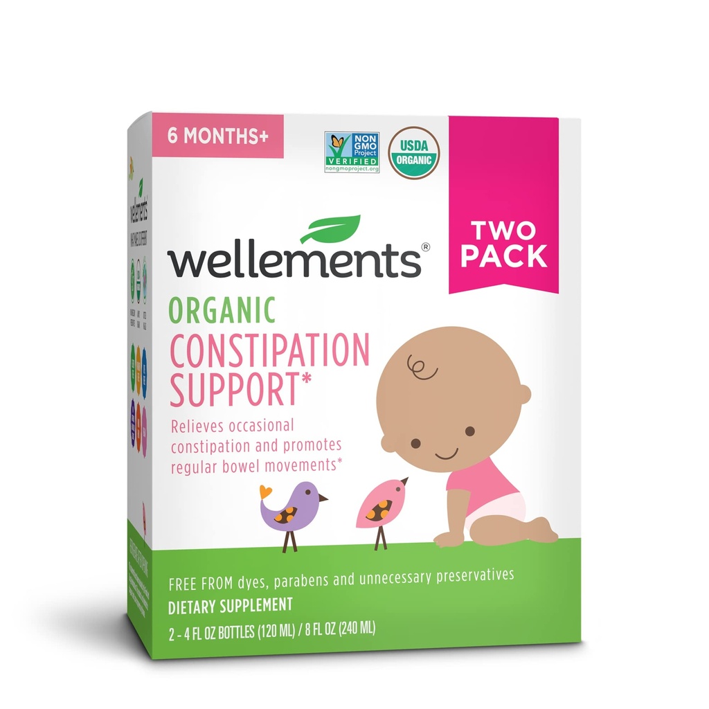 Wellements Organic Baby Constipation Support Glättet Angenehme Beratung für Infants & Kleinkinds, No Harsh Laxatives, USDA Certified Organic, 4 Fl Oz (Pack von 2), 6 Monate +