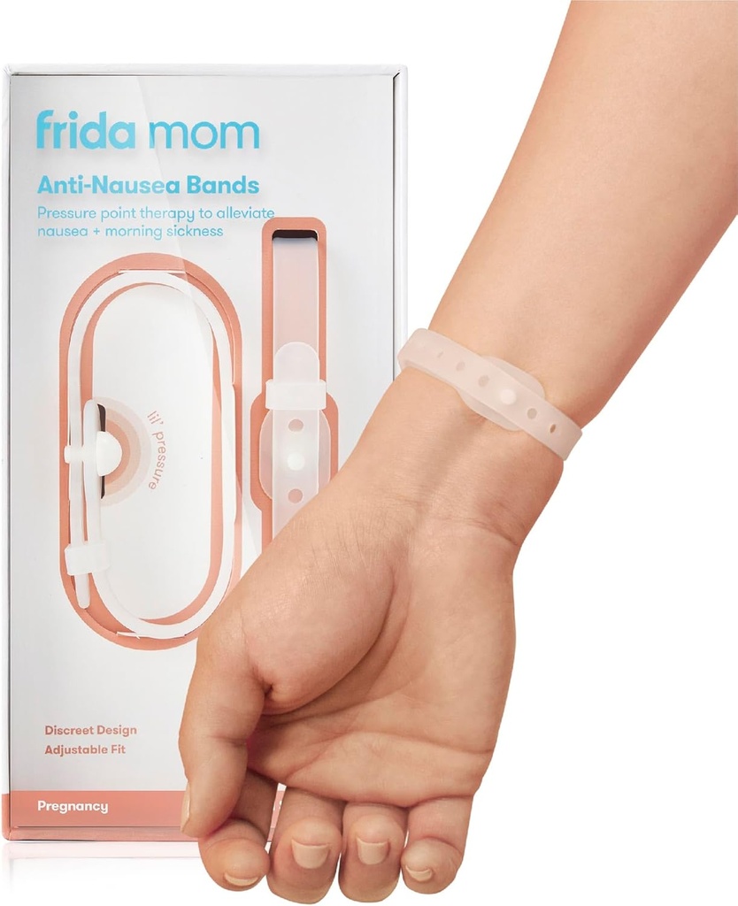 Frida Mom Nausea Bands for Morning Sickness Relief, soutien 24h/24 et 7j/7 grâce à la thérapie par pointe de pression, comprend 2 bandes et le cas de stockage