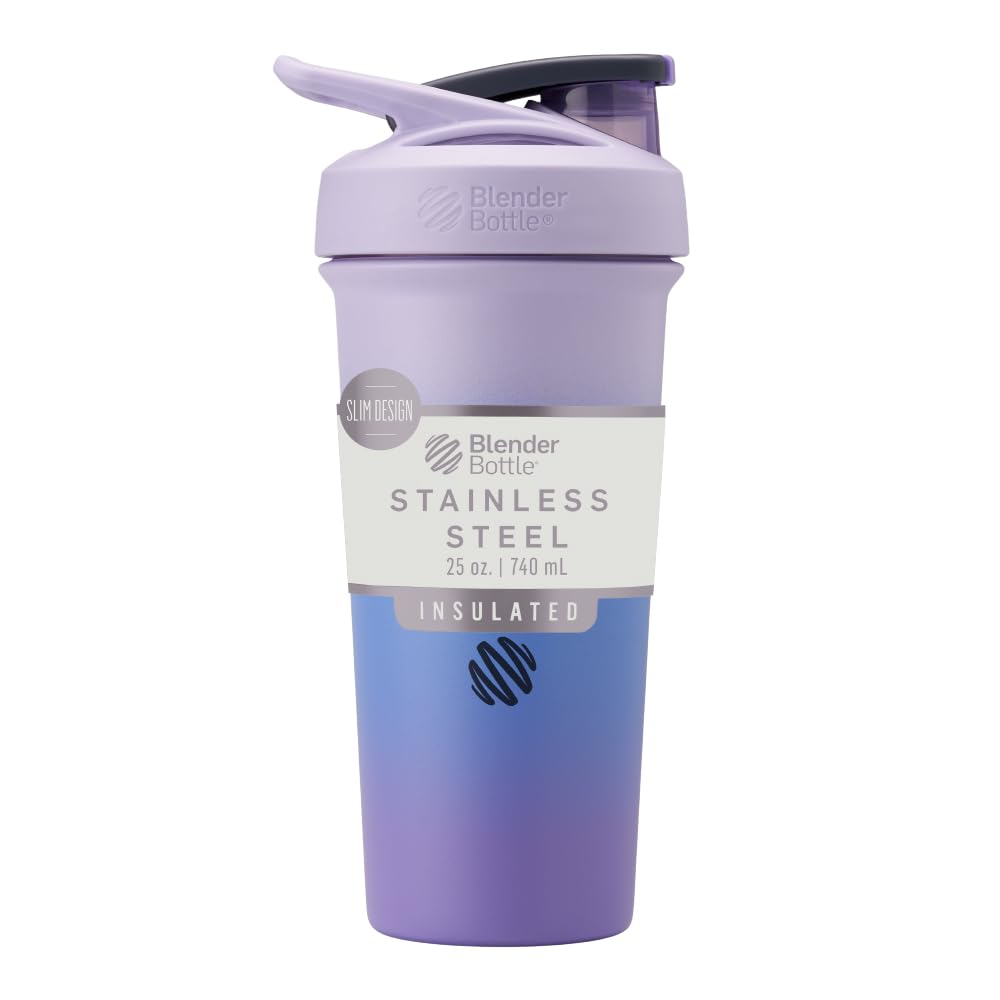 BlenderBottle Sport Sleek Insulated Stainless Steel Shaker Bottle mit Draht Whisk, 25-Ounce, Lavender Ombre – Protein Shakes & Hydration für Athleten & Fitness Enthusiasten, Easy Mixing, Slim Easy to Hold, hält Getränke kalt, Lockable Lid