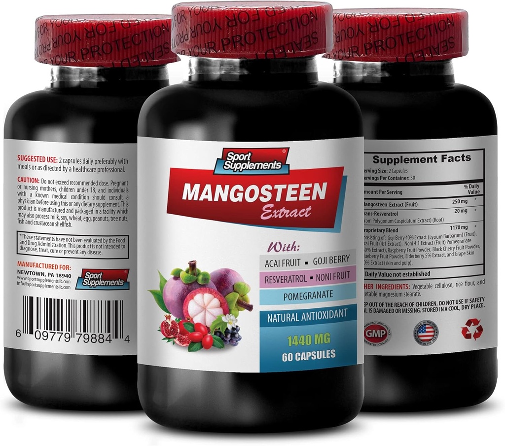 Mangosteen Kapseln - Mangosteen Extrakt Complex 1440MG - Natürliche ANTIOXIDANT - Mangosteen Ergänzungen - Antioxidantien Supplement Organic - Mangosteen Extrakt - Mangosteen Extrakt Kapseln - 1B 60Caps