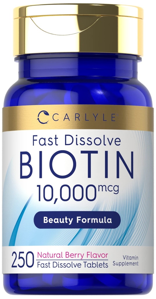 Carlyle Biotin 10000mcg | 250 Fast Dissolve Tabletten | Max Strength | Vegetarisches, nicht gentechnisch verändertes, glutenfreies Supplement
