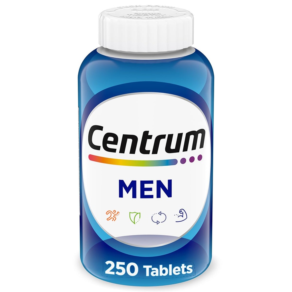 Multivitamine centrum pour hommes, supplément multivitamine/multiminérale avec vitamine D3, vitamine B et antioxydants, sans gluten, ingrédients non OGM - 250 Compte