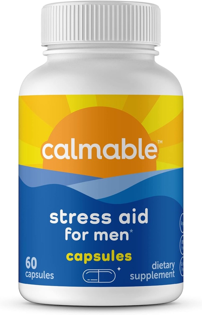 Stress Relief Aid for Men - Feel Happy, Calm, Focused and Relaxed and The Most Vibrant You - Vegan - with Maca and Ashwagandha - Stress Support Vitamin Dietary Supplement - 60 Capsule