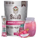 Salud 2-en-1 Poudre de boisson énergisante + Focus, Fruits dragons, Caféine biologique, B6 + B12, Théanine, Paquets de boissons énergisantes propres, Pitaya Agua Fresca Mix, Non-OGM, Sans gluten, Vegan, 1g de sucre, (15 portions)