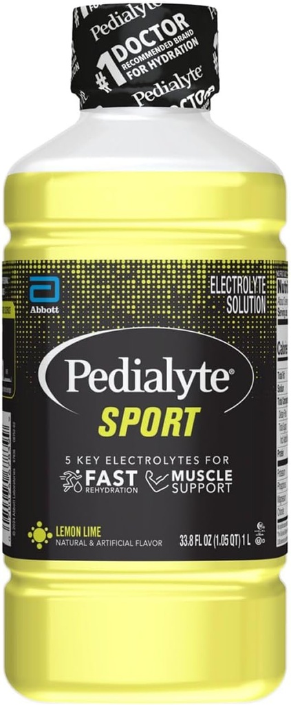 Pedialyte Sport Electrolyte Solution | 5 elettroliti chiave per il supporto muscolare | rapida idratazione per prima, durante, & dopo l'esercizio | Lime di limone, 1 litro