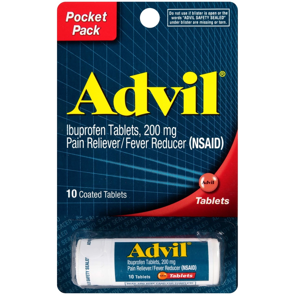 Comprimés enduits advil analgésique et réducteur de fièvre, Ibuprofène 200mg, 4 x 10 Compte de flacon, soulagement rapide de la douleur, Pocket Pack