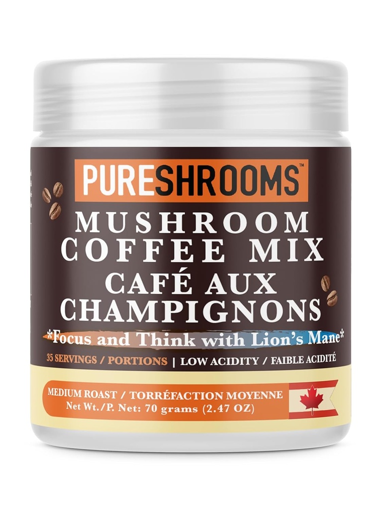 Focus & Think Instant Mushroom Kaffee mit ultra-konzentriertem Lion's Mane Mushroom Extrakt für Brain Boost - Enhance Focus, Klarheit und Konzentration - Net Wt. 70g/2.47 oz