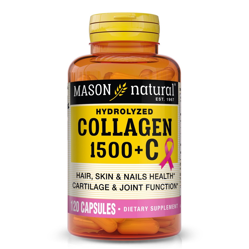 MASON NATURAL 1500mg Collagen con Vitamina C, Biotina, & Calcium, capsule di alimentazione di 40 giorni, supplemento per capelli, pelle e unghie.