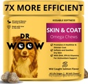 Omega Wild Alaskan Lachs Fischöl 90 ct Weiche Chews für Hund - Anti Itch & Coat + Allergie-Unterstützung, mit Kelp, Biotin, Vitamine, Zink - Hilft juckende Haut, Hundeallergien, Mai Reduce Shedding