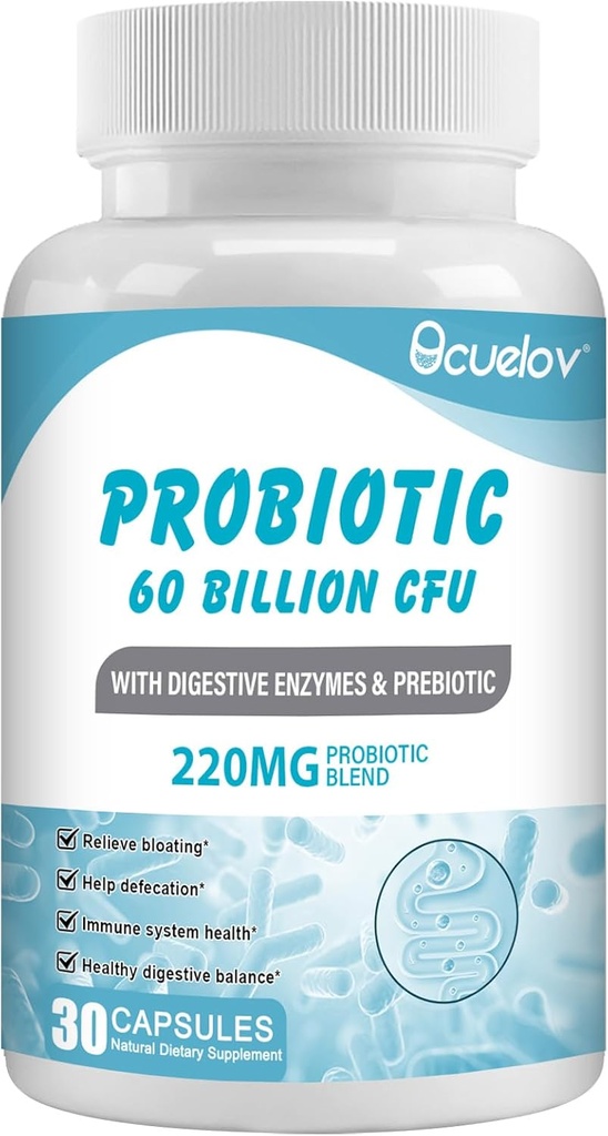 Probiotics 60 Billion CFU mit 10 Strains & 3 Organic Prebiotics,Probiotics Supplement für Frauen Männer unterstützen Stoffwechsel, Immunität und Verdauungsgesundheit,Nicht-GMO & Glutenfrei,30 Kapseln