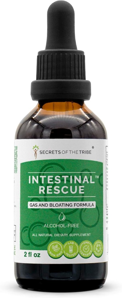 Secrets de la tribu - Formule de sauvetage intestinale, de gaz et de ballonnement, mélange de suppléments à base de plantes gouttes d'extrait liquide sans alcool (2 fl oz)