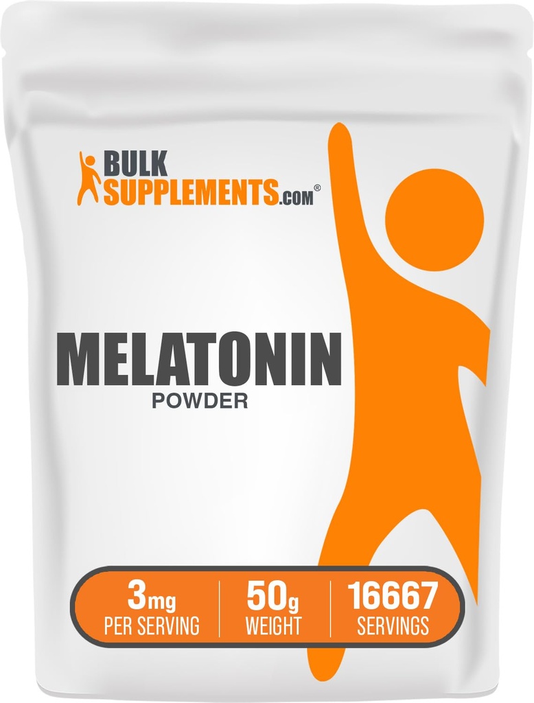 BulkSupplements.com Melatonin Polvere - Melatonina pura, Sleep Aid for Adults - Vegan & Gluten Free, 3mg per Serving, 50g (1,8 oz) (Pack of 1)