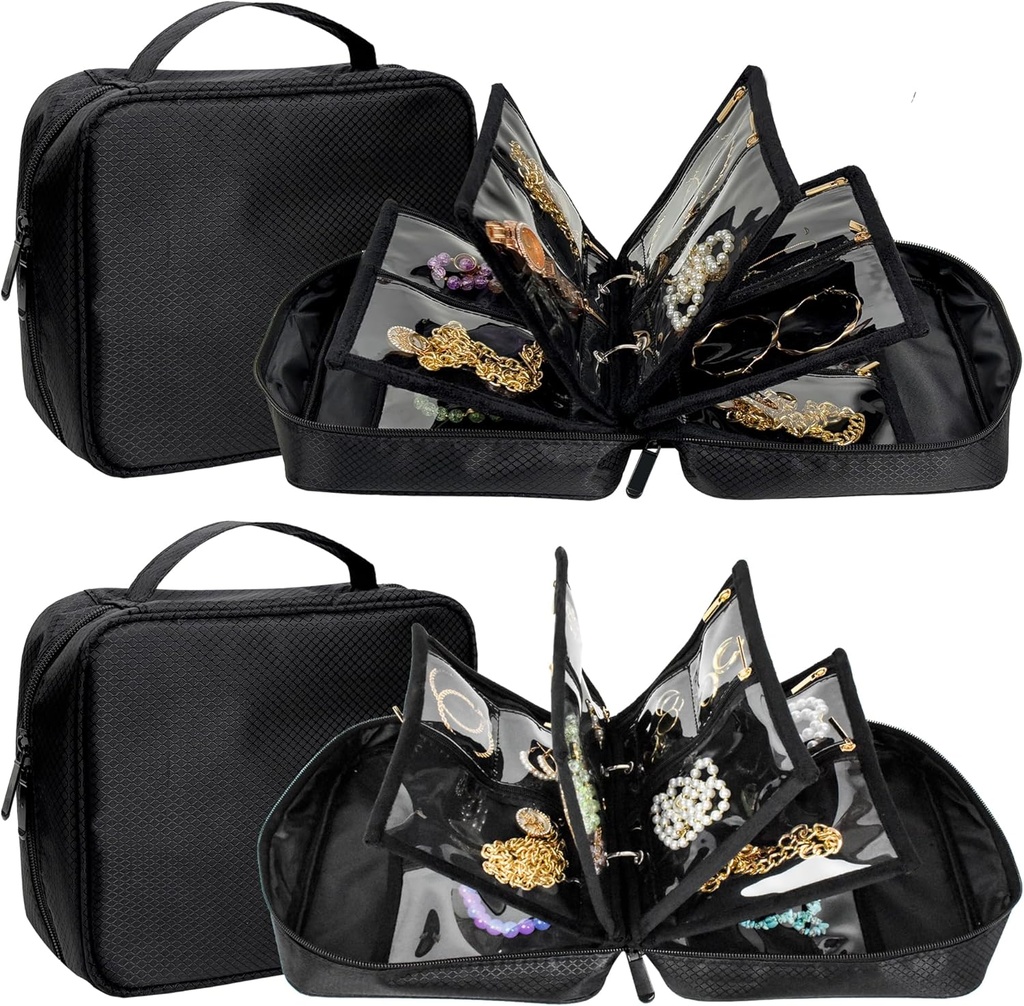 2 PCS Bijoux de voyage Boites Organisateurs,Petits Sacs à Bijoux avec Pousses de velours zippées claires pour voyager