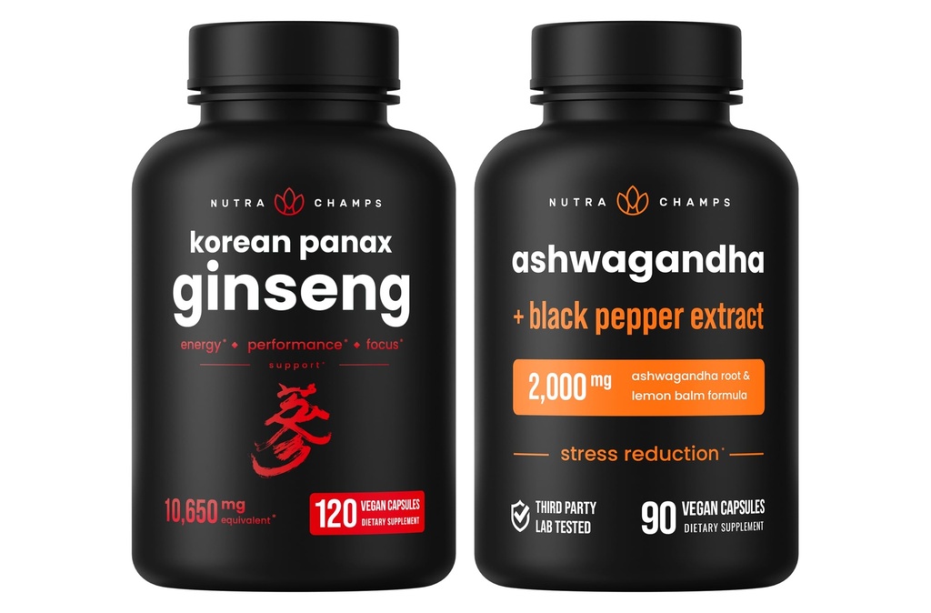 NutraChamps Capsules Ginseng coréennes et Ashwagandha Capsules 2 Pack Bundle