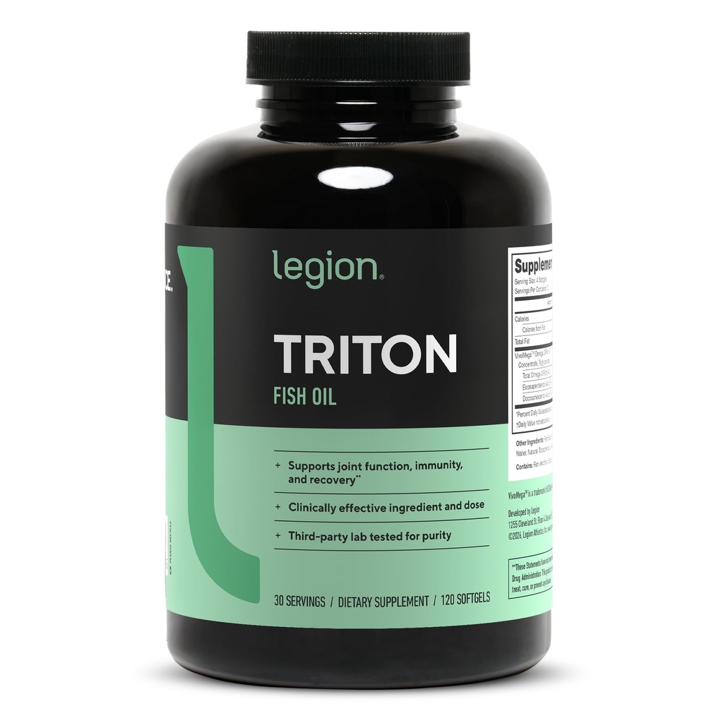 LEGION Triton Fischöl Kapseln - Dreifache Stärke Omega 3 essentielle Fettsäuren mit Vitamin E & Zitronenöl für maximale Absorption, Frische & Reinheit - 2400mg EPA & DHA pro Servierung, 30 Svgs