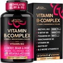 Vitamin B-Komplex für Männer und Frauen - Riboflavin B2, B12, B1, B3, B5, B6, B7, B8, B9 | Vitamin C, Choline, Inositol - B-Komplex-Ergänzung - Energie, Gehirn & Herz-Unterstützung - Made in USA, 60 Vegan Caps