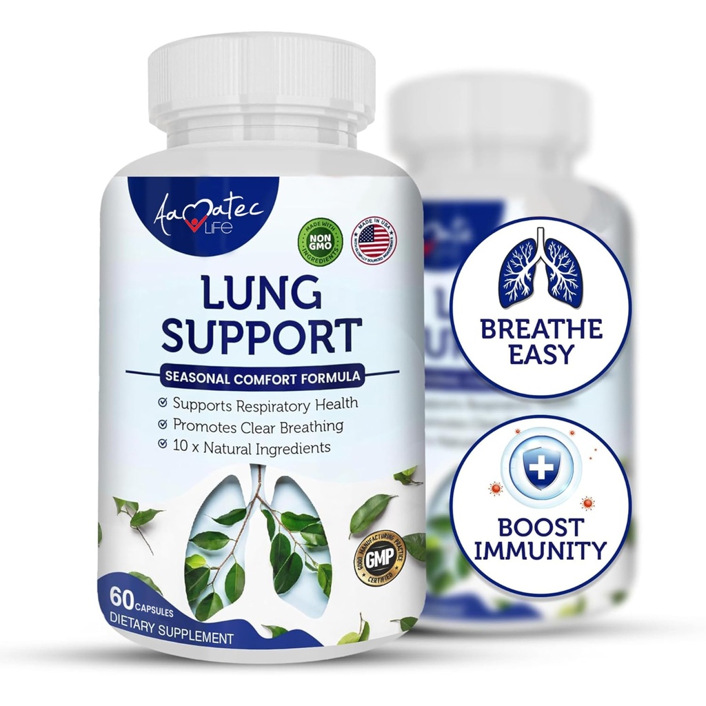Supporto polmonare Integratori dietetici Supporto per respirazione a base di erbe 10 ingredienti attivi Formula originale per la formula di pulizia polmonare per il sistema bronchiale 60 capsule Non OGM