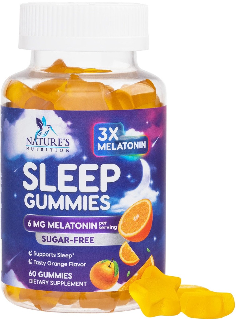Gommies Melatonine Sleep sans sucre - 6 mg Gommies Melatonine Sleep pour adultes, Suppléments Gommy Dormant Extra Force, Supplément de soutien au sommeil occasionnel, 6 mg Gomitas para Dormir - 60 Compte