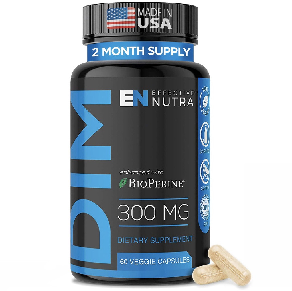 EFFECTIVE NUTRA Dim Supplement 300mg mit BioPerine - Extra Strength Estrogen Blocker für Männer & Frauen - Hormon & Stoffwechselunterstützung - 2 Monate Versorgung