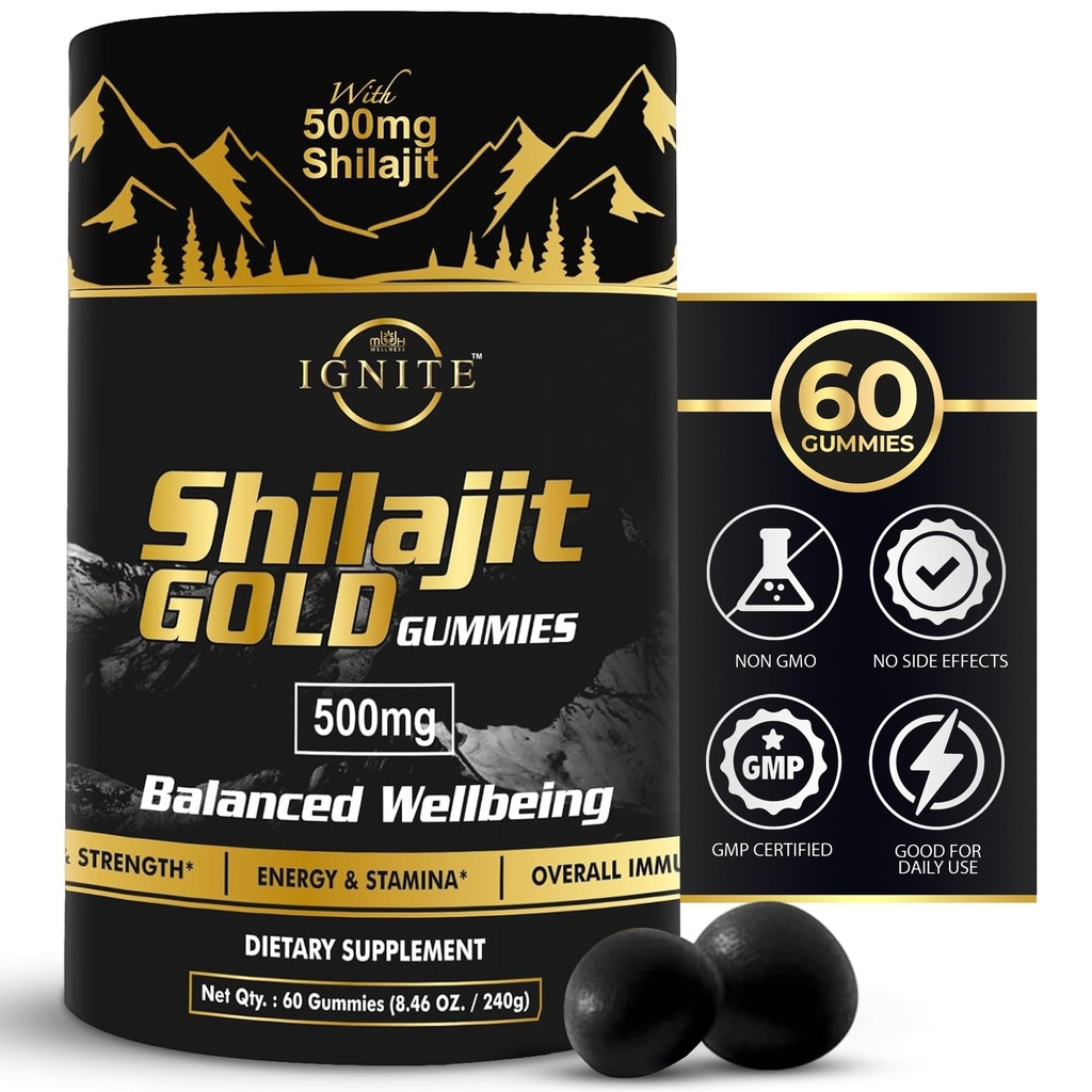 Pure Himalayan Shilajit Gummies – 75%+ Fulvic Acid, High Potency Gold Grad – Blend for Energy, Vitality & Immune Support, Travel - Friendly, Tamarind Flavor – 60 Gummies