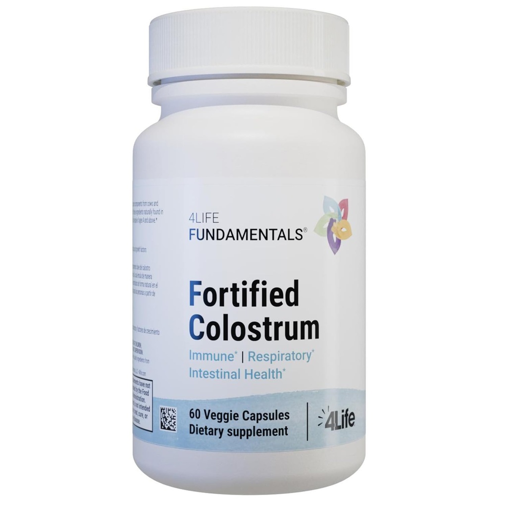 4Life - Fortified Colostrum - Bovine Colostrum Veggie Kapseln für Immun-, Absorptive-, Atem- und Gehirnfunktionsunterstützung mit Lactoferrin, Lactalbumin und Milchfett Globule Membran - 60 Kapseln