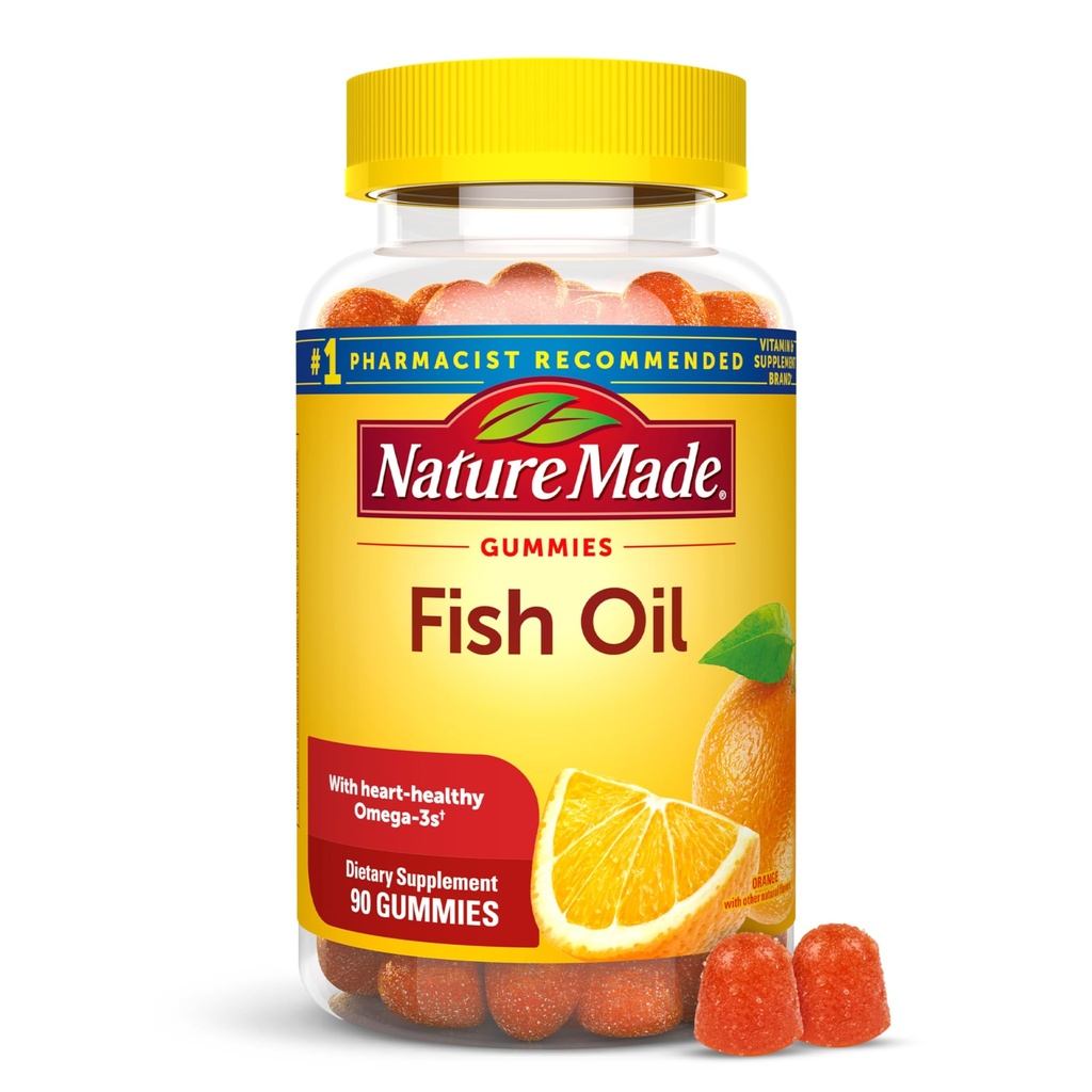 Nature Made Fischöl Omega 3 Gummies, Omega 3 Fischöl Ergänzungen, Gesunde Herzunterstützung, 90 Gummies, 45 Tage Versorgung