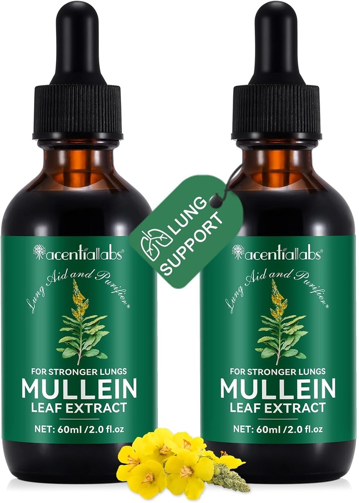 2 Pcs Liquid Mullein Extract Supplément pour la santé pulmonaire - Vegan, Pas d'additifsBronchial Cleanse for Health Support - 2 fl oz Mullein gouttes