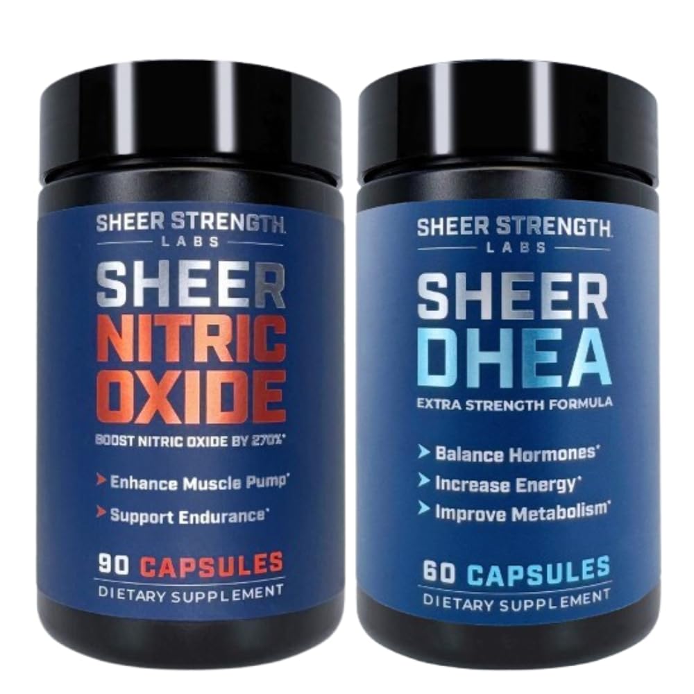 Sheer Strength Labs Nitric Oxide + DHEA 100mg - Nitric Oxid Supplement - Beste Nitric Oxid Ergänzung für Männer und DHEA Ergänzung für Männer DHEA 100mg
