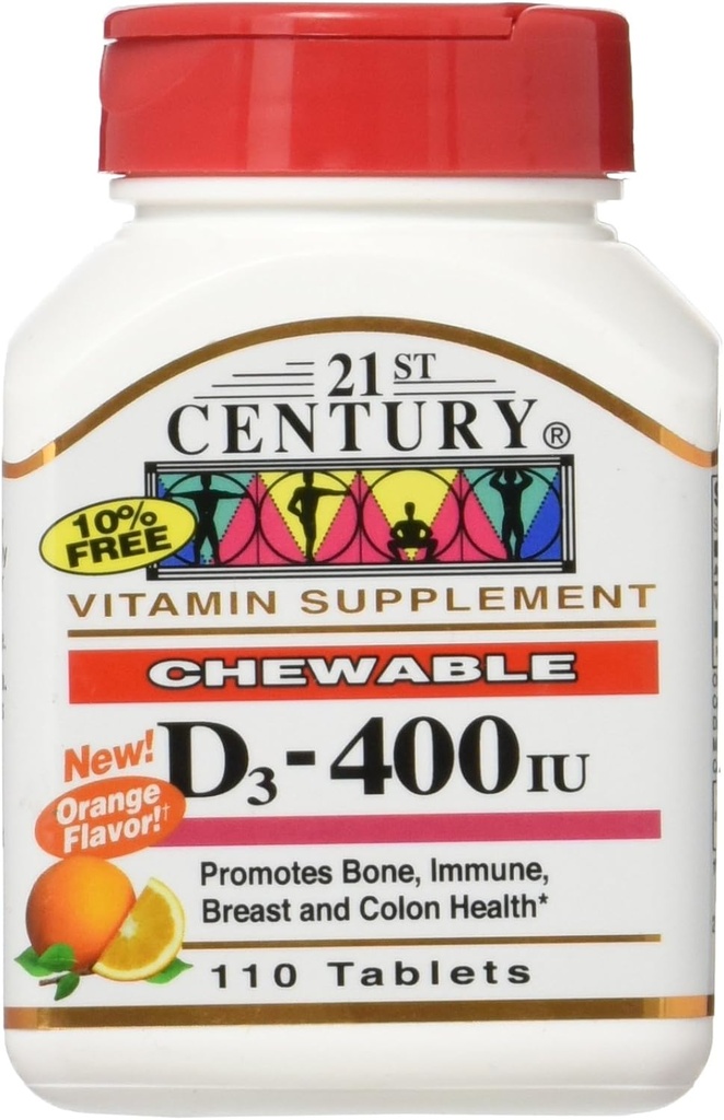 21st Century Chewable Vitamin D3, Arancione, 10 mcg (400 IU), 110 compresse