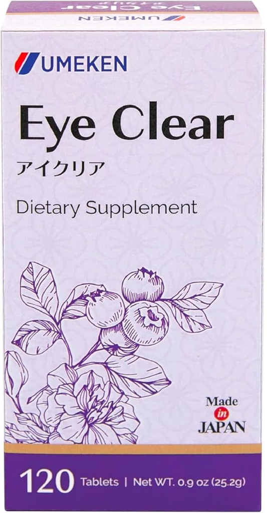 Umeken Eye Supplément diététique clair, Extrait de bleuets, Lutéine, Zeaxanthin, Ginkgo, Suppléments de vision pour les adultes, Vitamines oculaires, 2 mois d'approvisionnement, 120 comprimés, pack de 120