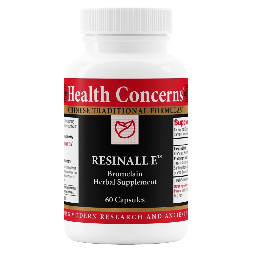Gesundheit beschäftigt Resinall E – Bromelain Kräuterergänzung für Bruising, Swelling & Injury Recovery – Natural Enzyme Blend mit Kräutern - Rutein, Ginseng, Papain – Post Surgery Support – 60 Kapseln