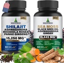 Moss & Shilajit Multivitamin Bundle - Sea Moss 7000mg, Shilajit 9000mg, Black Seed Oil 4000mg, Ashwagandha 2000mg, Ginger & Rhodiola Rosea 1000mg, Tutto in 1 Integratori