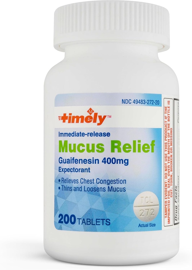 TIME-CAP LABS, INC. Aktuelle Mucus Relief Guaifenesin 400mg 200 Tabletten - Sofortige Freisetzung Mucus Phlegm Relief - Expectorant für Mucus Entfernung, Chest Congestion, Flu, Colds, Allergien