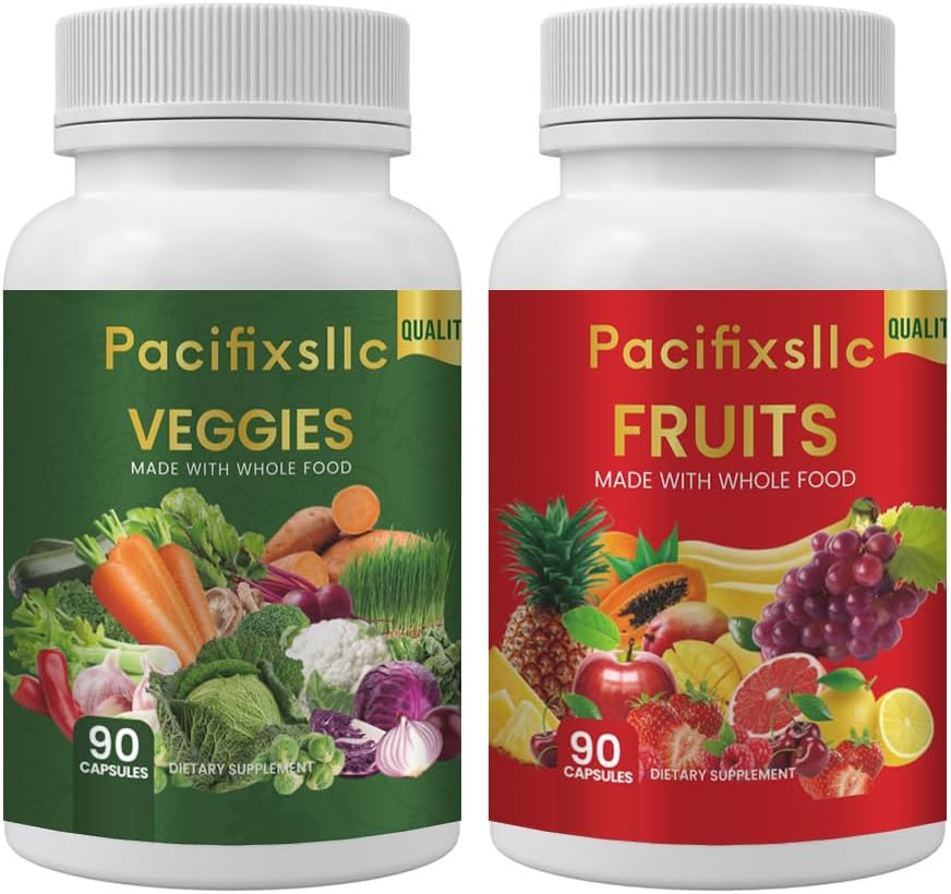 Frucht- und Vegi Kapseln 100% Natürliche Superfood Natürliche Energie Ebene für Männer und Frauen, Set von 2, 180 count-90 & Fruit 90 Veggies