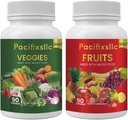 Capsules de fruits et de légumes Superalimentation 100% naturelle Niveau d'énergie naturelle pour les hommes et les femmes, lot de 2, 180 count-90 et fruits 90 légumes