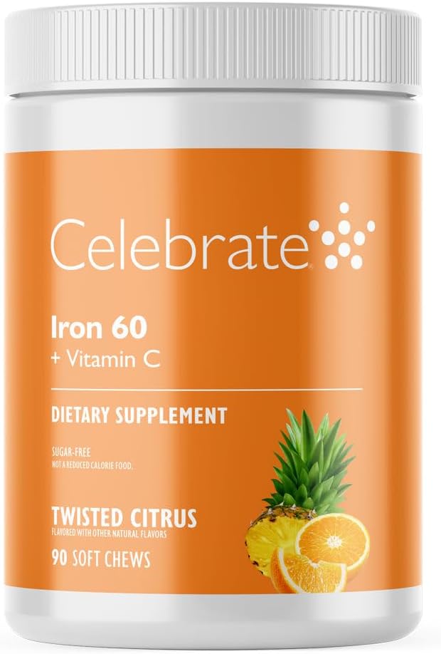 Celebrate Vitamine Eisen-Ergänzung mit 60mg Eisen & Vitamin C – Citrus Chewables für Bariatric Patienten, Magen-Bypass & Sleeve Gastrectomy-Unterstützung – 30 Tabletten für Post-Surgery Health Maintenance