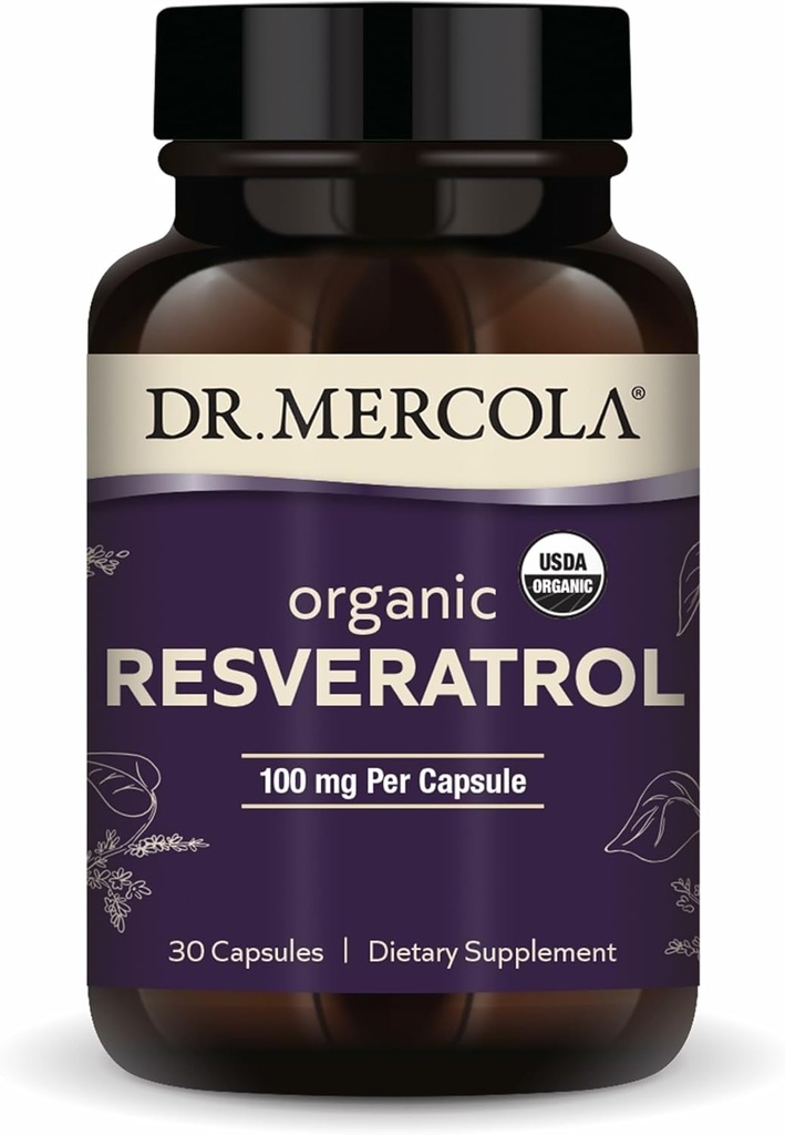 Dr. Mercola Organic Resveratrol - 100 mg Cellular & Cardiovascular Support - 99,9 Prozent Trans-Resveratrol - von Japanisch Knotweed - 30 Kapseln (30 Portionen)