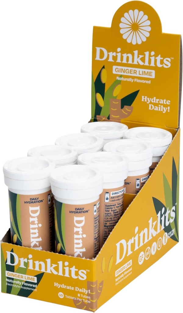 Boissons Gingembre Lime Electrolyte Sports Boissons Comprimés d'hydratation étourdissants (8) Bundle de tube – 0g de sucre – usage quotidien
