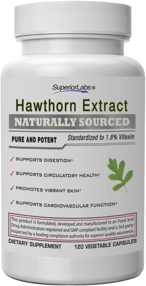 Labs Superior Awthorn Berry 300mg, Pure Non-OGM, Additive-Free Hawthorn Extract Capsules, High-Potency Circulatory & Blood Pressure Support, Rilieves Chest Pain, Digestion Aid, 120 Veg Caps