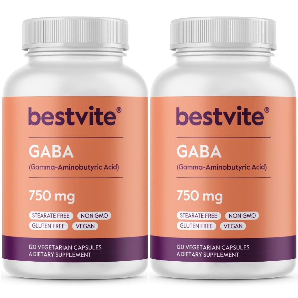 BESTVITE GABA 750mg per capsula (240 capsule vegetariane) (120 x 2) - No Stearates - No Filler - Vegan - Gluten Free - Non OGM