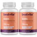 BESTVITE GABA 750mg par gélule (240 Capsules végétariennes) (120 x 2) - Pas de stéarate - Pas de remplissage - Vegan - Sans gluten - Non OGM