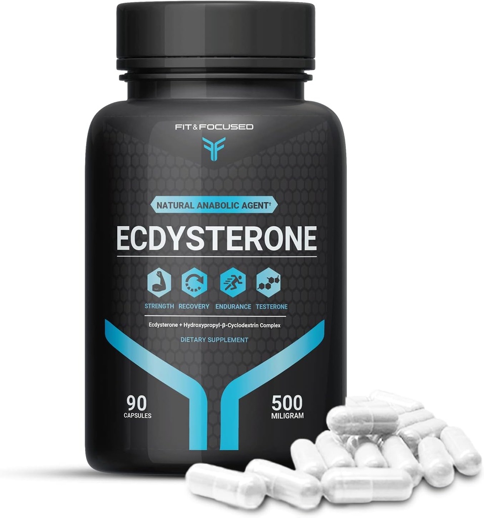 Fit & Focused 500mg Ecdysterone Supplement, 90 Kapseln, Natürliche anabole Mittel für Lean Muskelwachstum & Stärke Enhancement, komplexiert mit Hydroxypropyl βeta Cyclodextrin, 3. Partei getestet 95% Pure