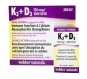 Webber Naturals K2 + D3 120 mcg/1000 IU, Unterstützt gesunde Immunfunktion - 220 softgels